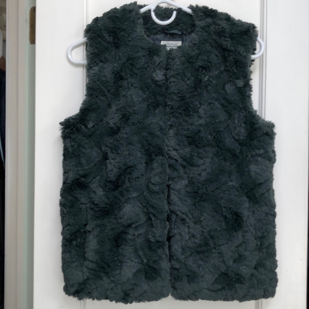 Teal green faux fur vest
